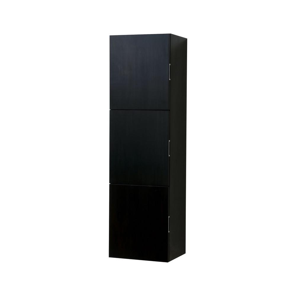 18" Wide by 59" High Linen Side Cabinet With Three Doors in Black Wood Finish. Picture 1