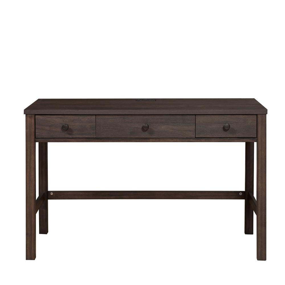 Three Drawer Kids Desk with USB Charging in Brown. Picture 2