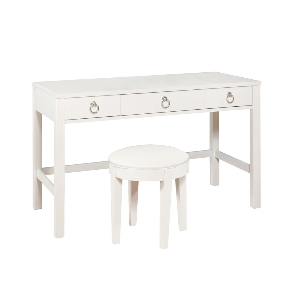 Kids Three Drawer Vanity Desk and Upholstered Stool Set. Picture 6