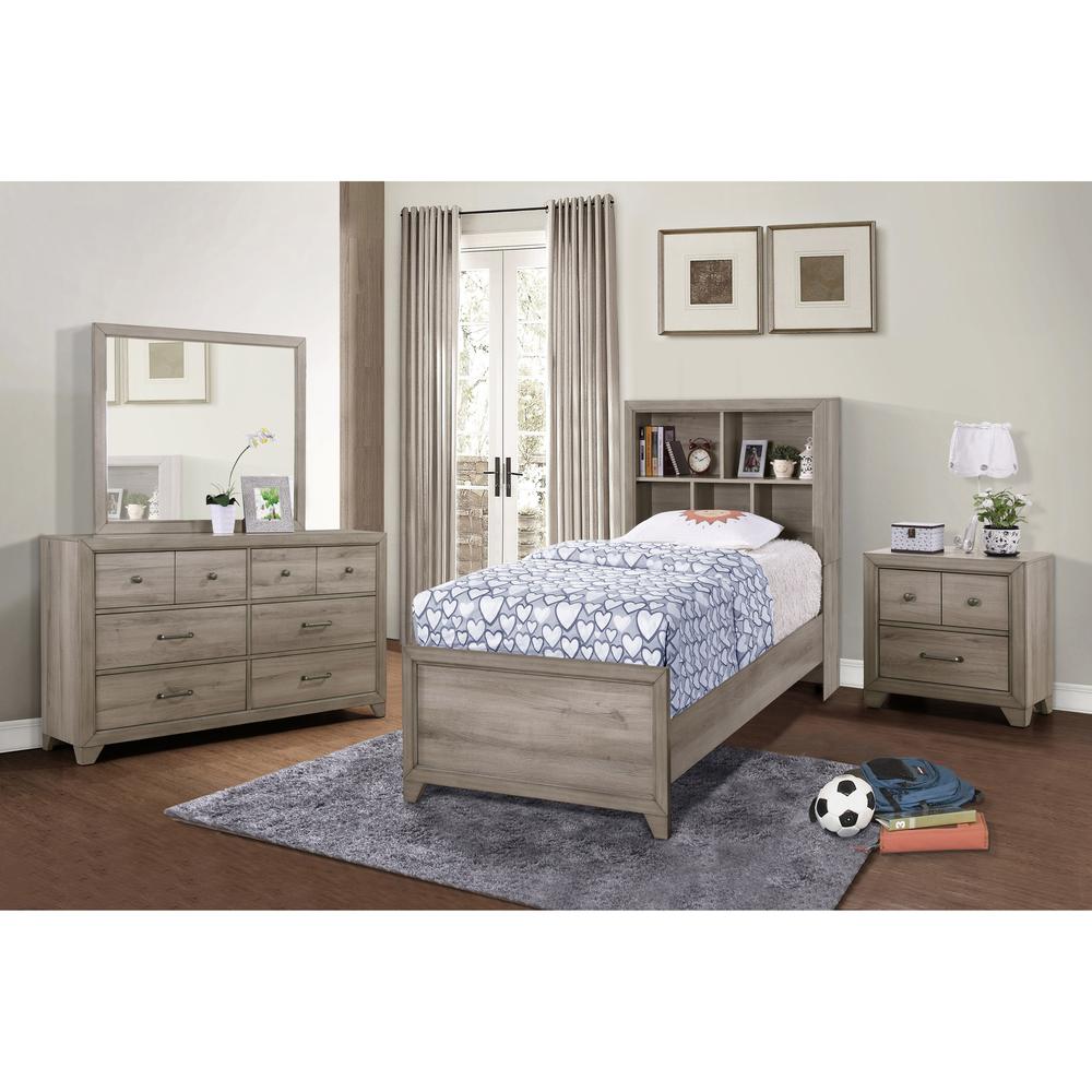 Kids Twin Bed with Bookcase Headboard in River Birch Brown. Picture 8