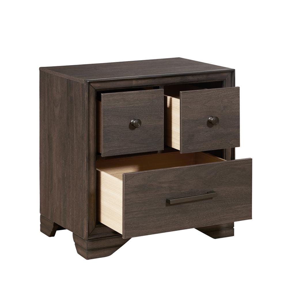 Three Drawer Youth Nightstand with USB in Brown. Picture 4