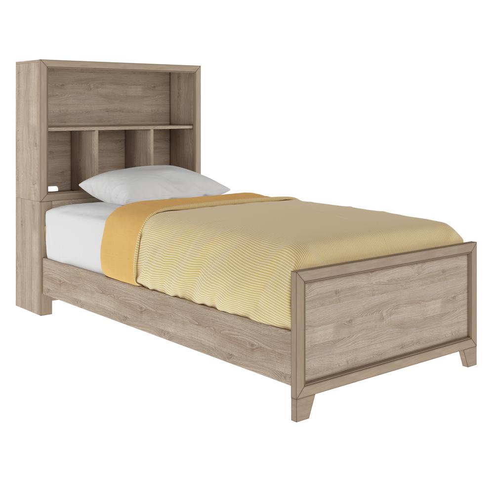 Kids Twin Bed with Bookcase Headboard in River Birch Brown. Picture 4