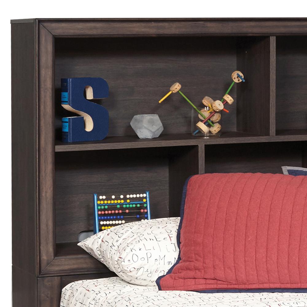 Kids Twin Bed Bookcase Headboard in Espresso Brown. Picture 5