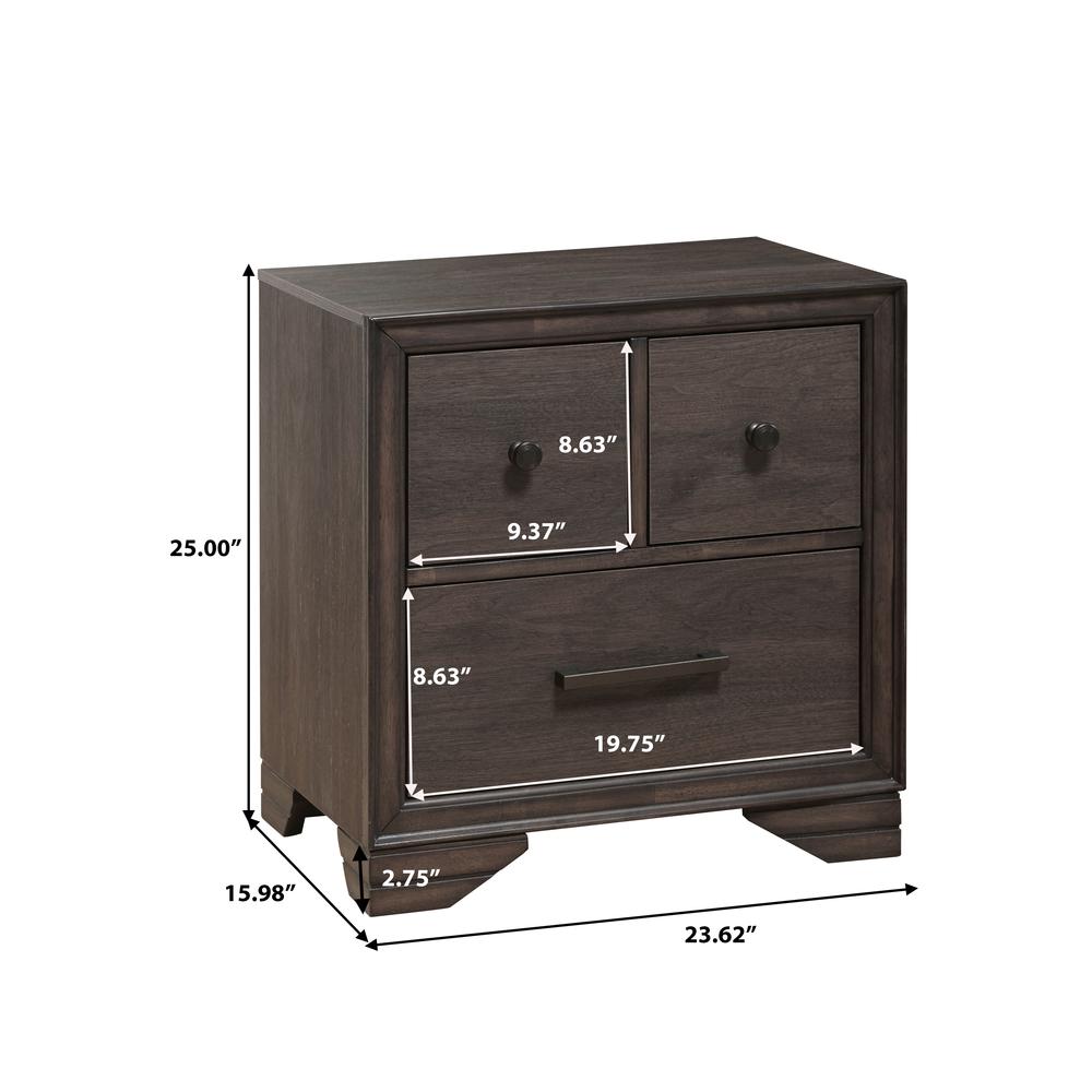 Three Drawer Youth Nightstand with USB in Brown. Picture 9