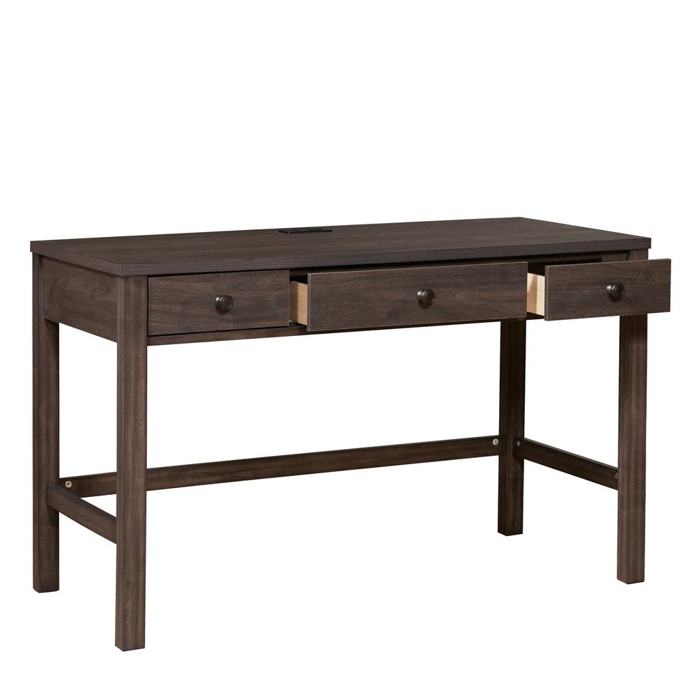 Three Drawer Kids Desk with USB Charging in Brown. Picture 4
