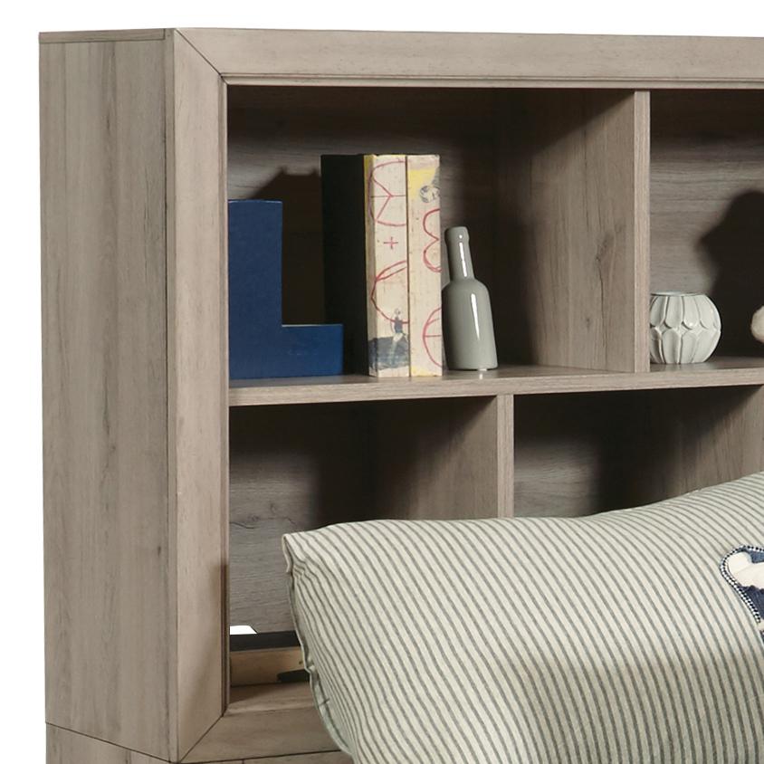 Kids Twin Bed with Bookcase Headboard in River Birch Brown. Picture 6