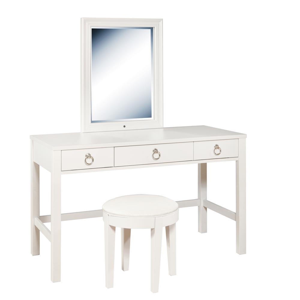 Kids Three Drawer Vanity Desk and Upholstered Stool Set. Picture 3