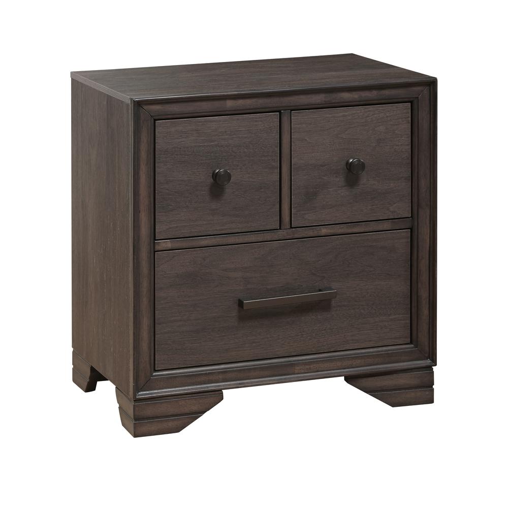 Three Drawer Youth Nightstand with USB in Brown. Picture 3