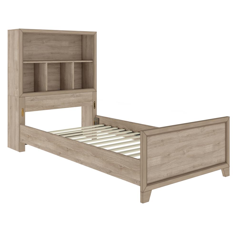 Kids Twin Bed with Bookcase Headboard in River Birch Brown. Picture 5