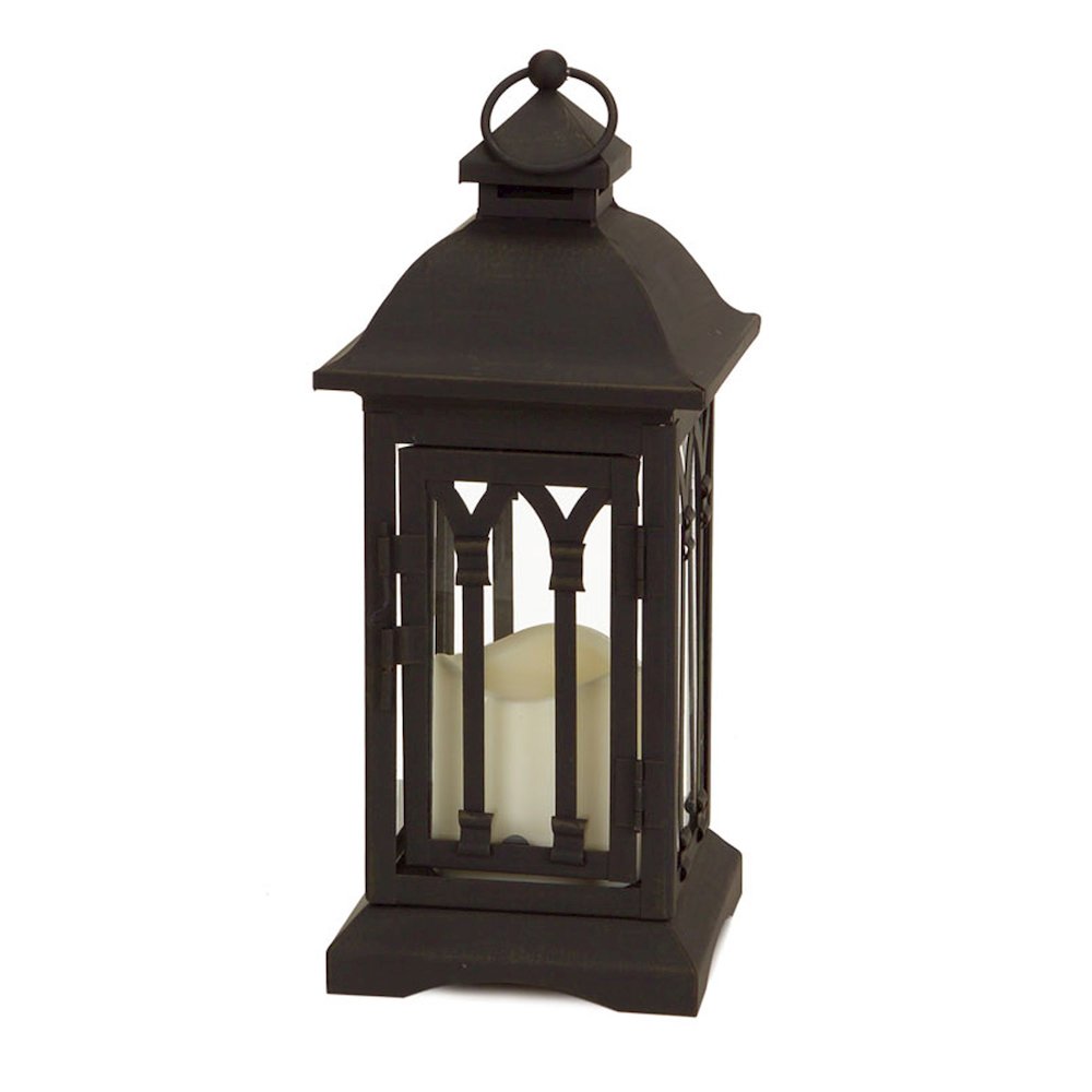 Lantern w/3"x3" LED Candle (Set of 2) 12.25"H Iron/Glass/Plastic. Picture 1
