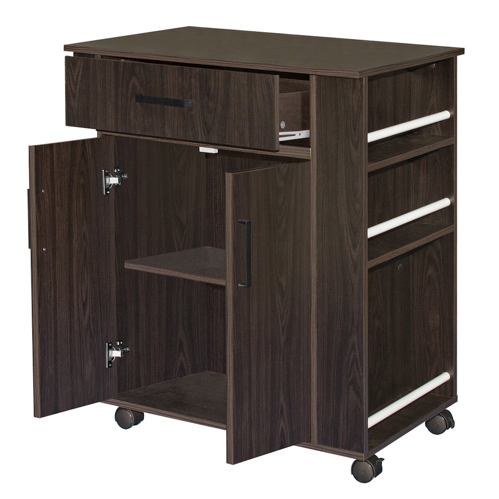 Better Home Products Shelby Rolling Kitchen Cart with Storage Cabinet - Tobacco. Picture 4