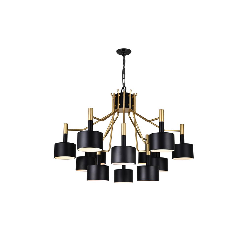 Corna 12 Light Down Chandelier With Matte Black & Satin Gold Finish. Picture 1