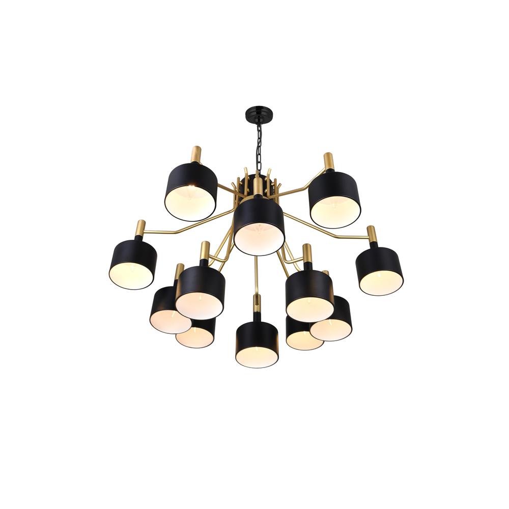 Corna 12 Light Down Chandelier With Matte Black & Satin Gold Finish. Picture 2