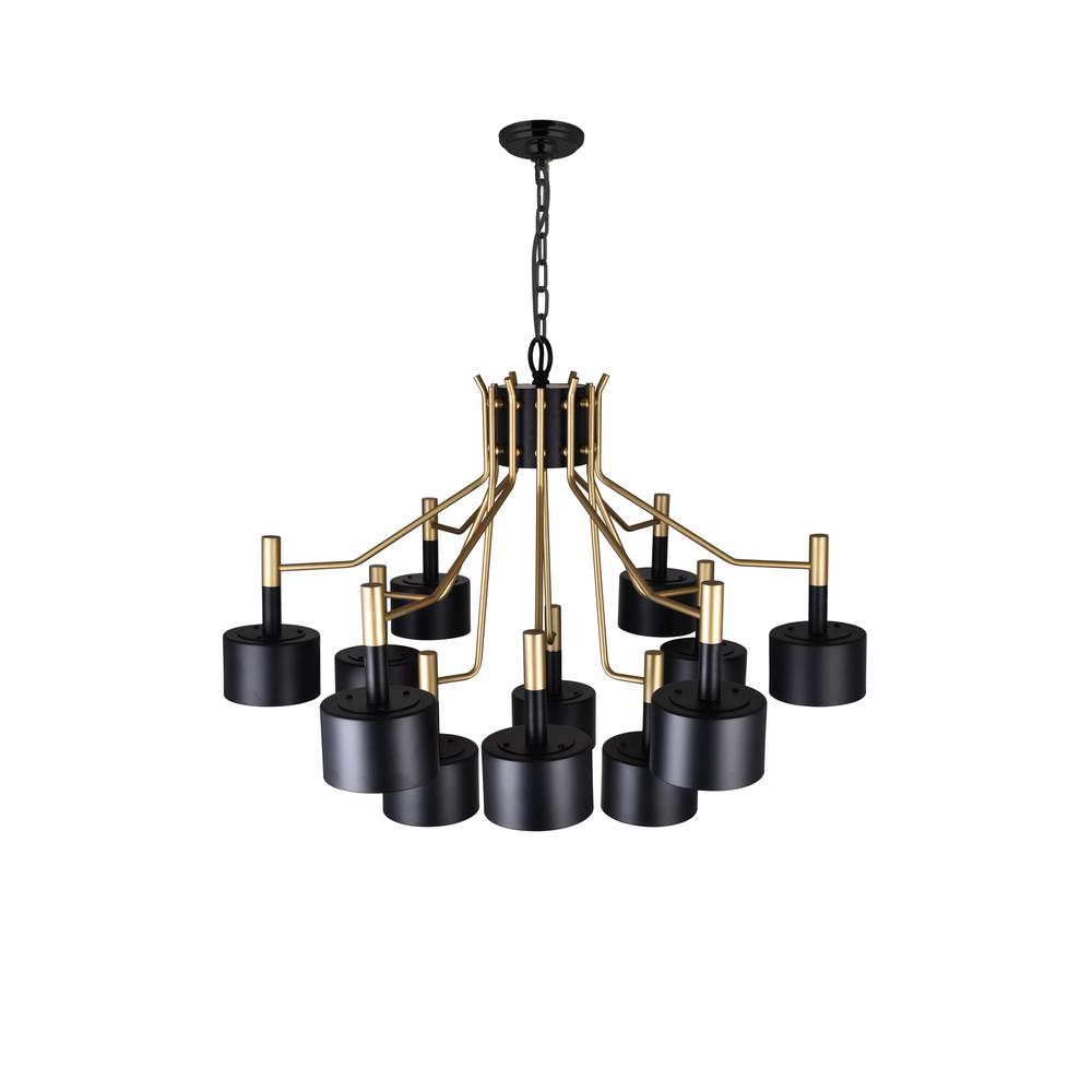 Corna 12 Light Down Chandelier With Matte Black & Satin Gold Finish. Picture 4
