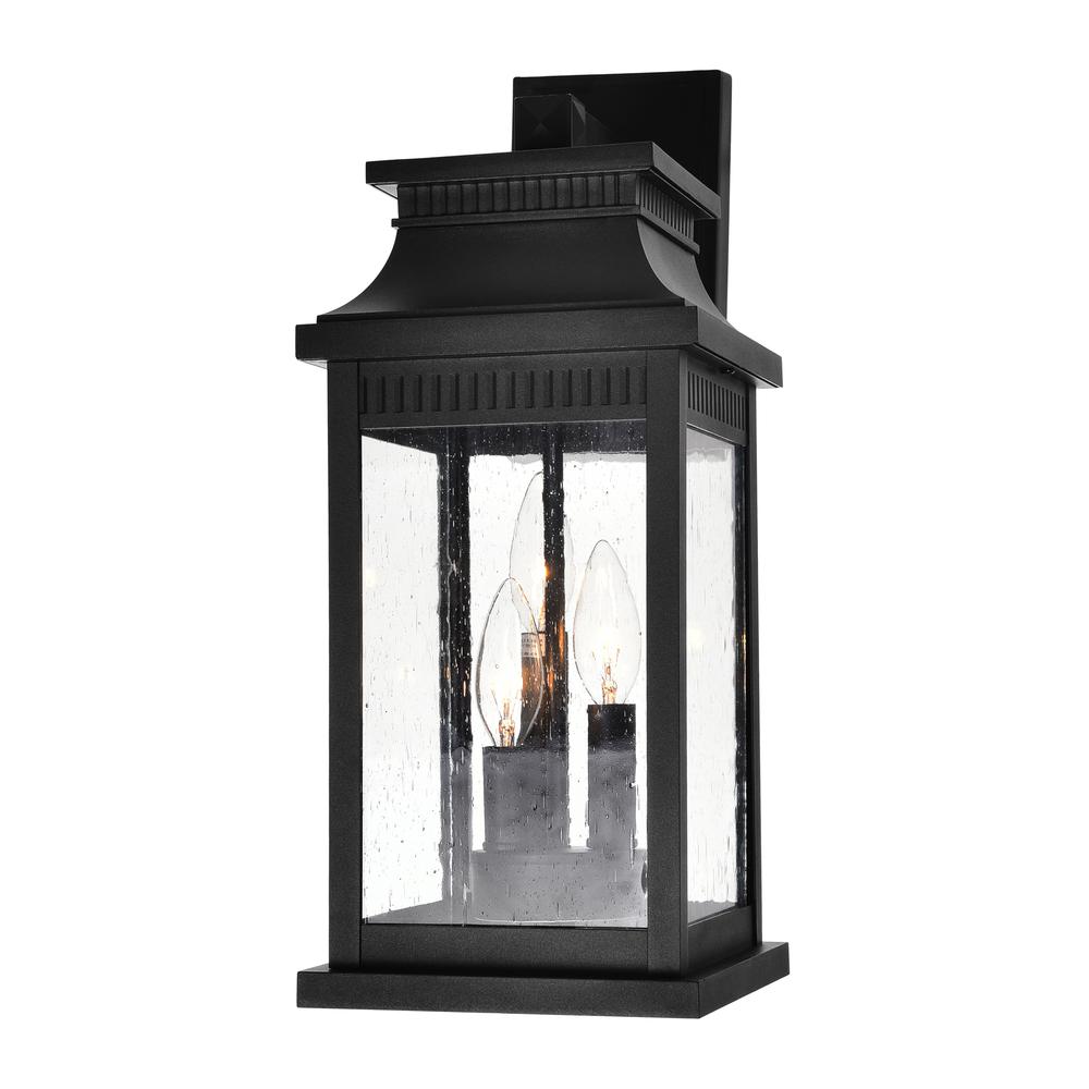 Milford 3 Light Outdoor Black Wall Lantern. Picture 3