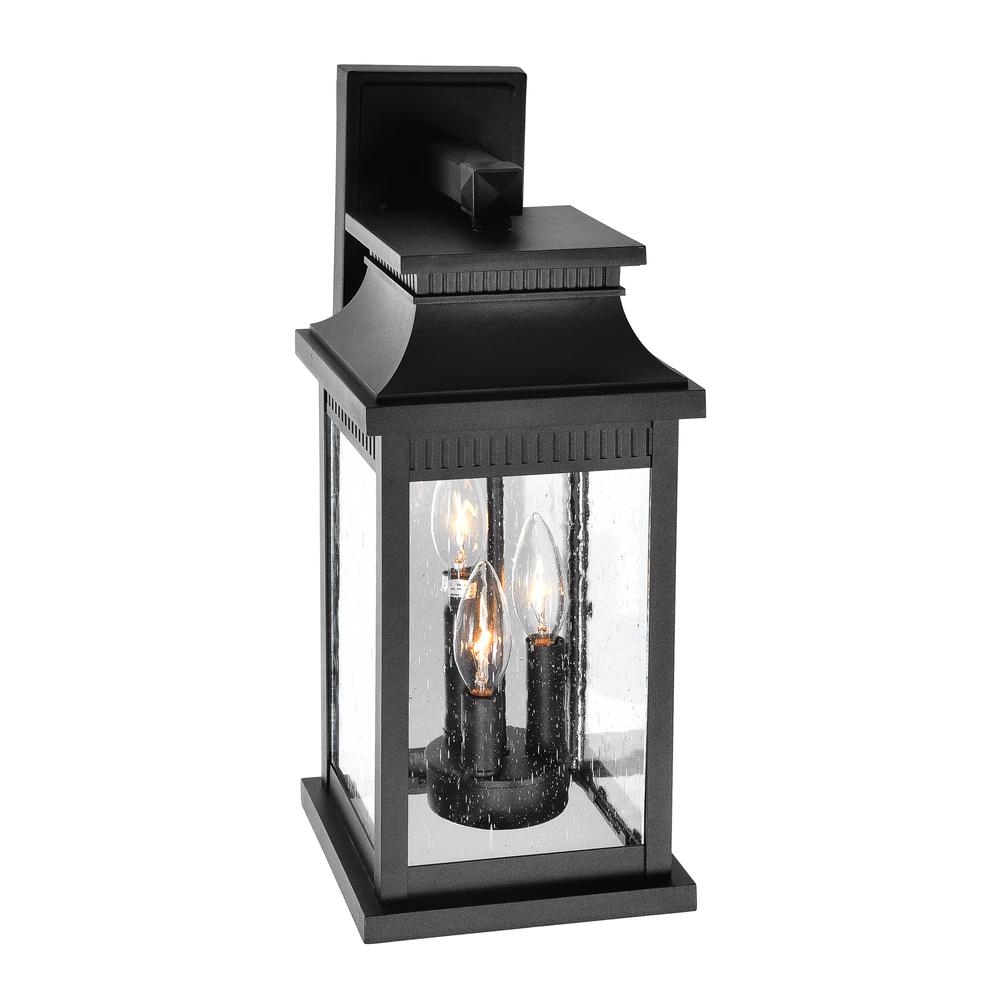 Milford 3 Light Outdoor Black Wall Lantern. Picture 4