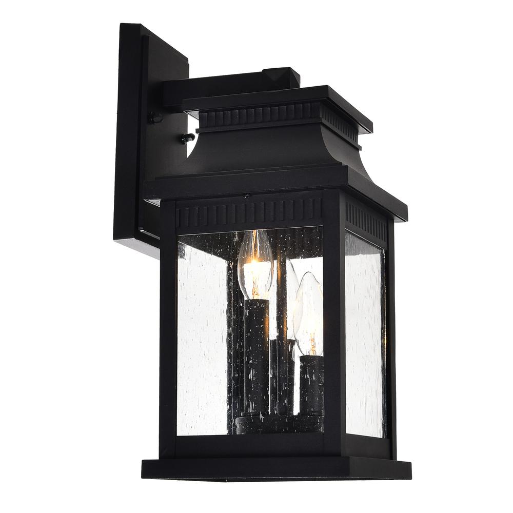 Milford 3 Light Outdoor Black Wall Lantern. Picture 1