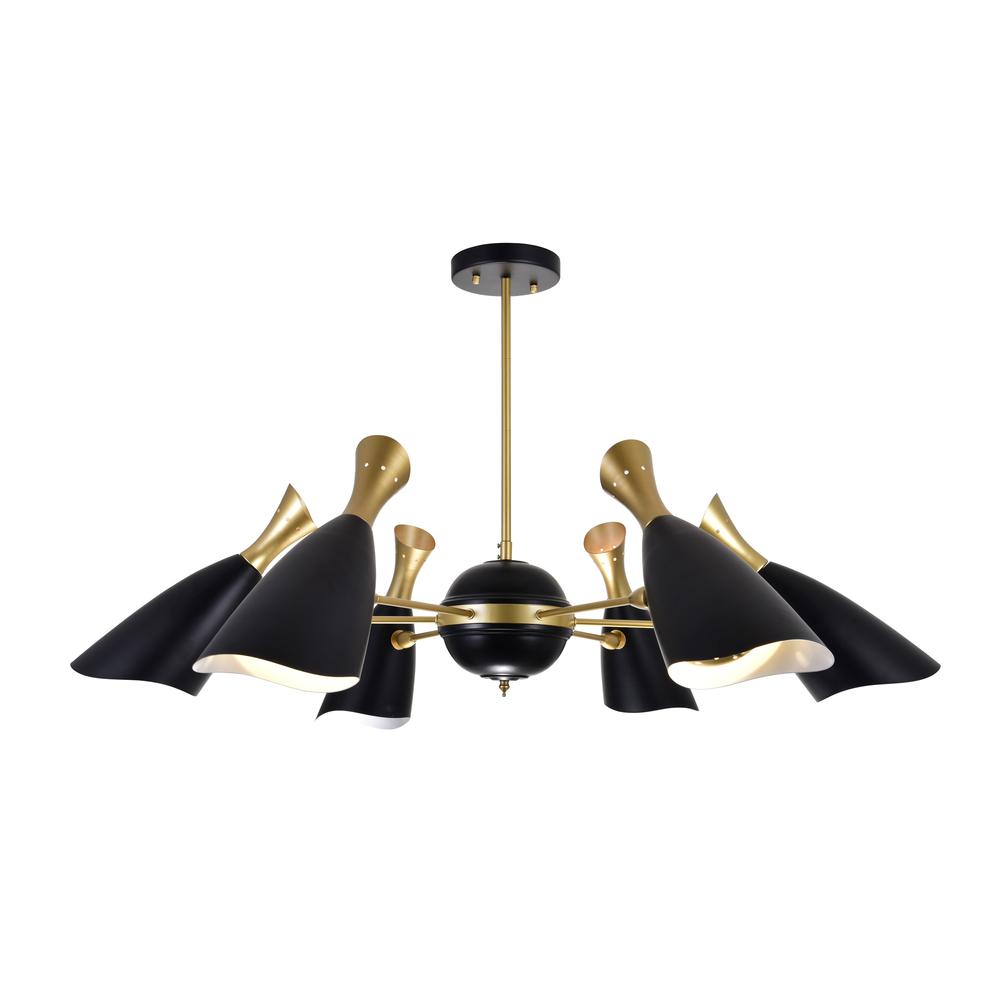 Rolin 12 Light Down Chandelier With Matte Black & Satin Gold Finish. Picture 1