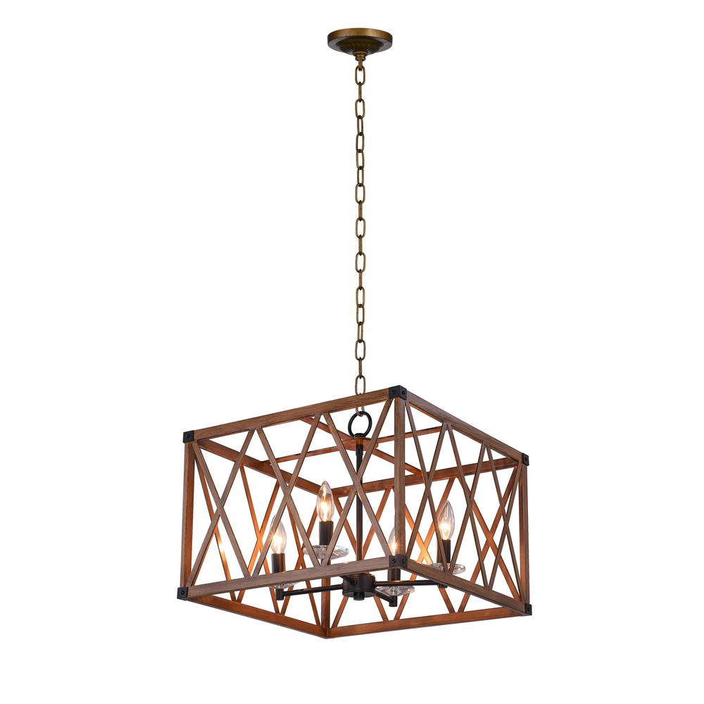 Marini 4 Light Chandelier With Wood Grain Brown Finish. Picture 1