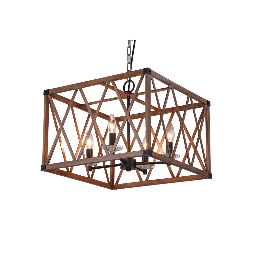 Marini 4 Light Chandelier With Wood Grain Brown Finish. Picture 2