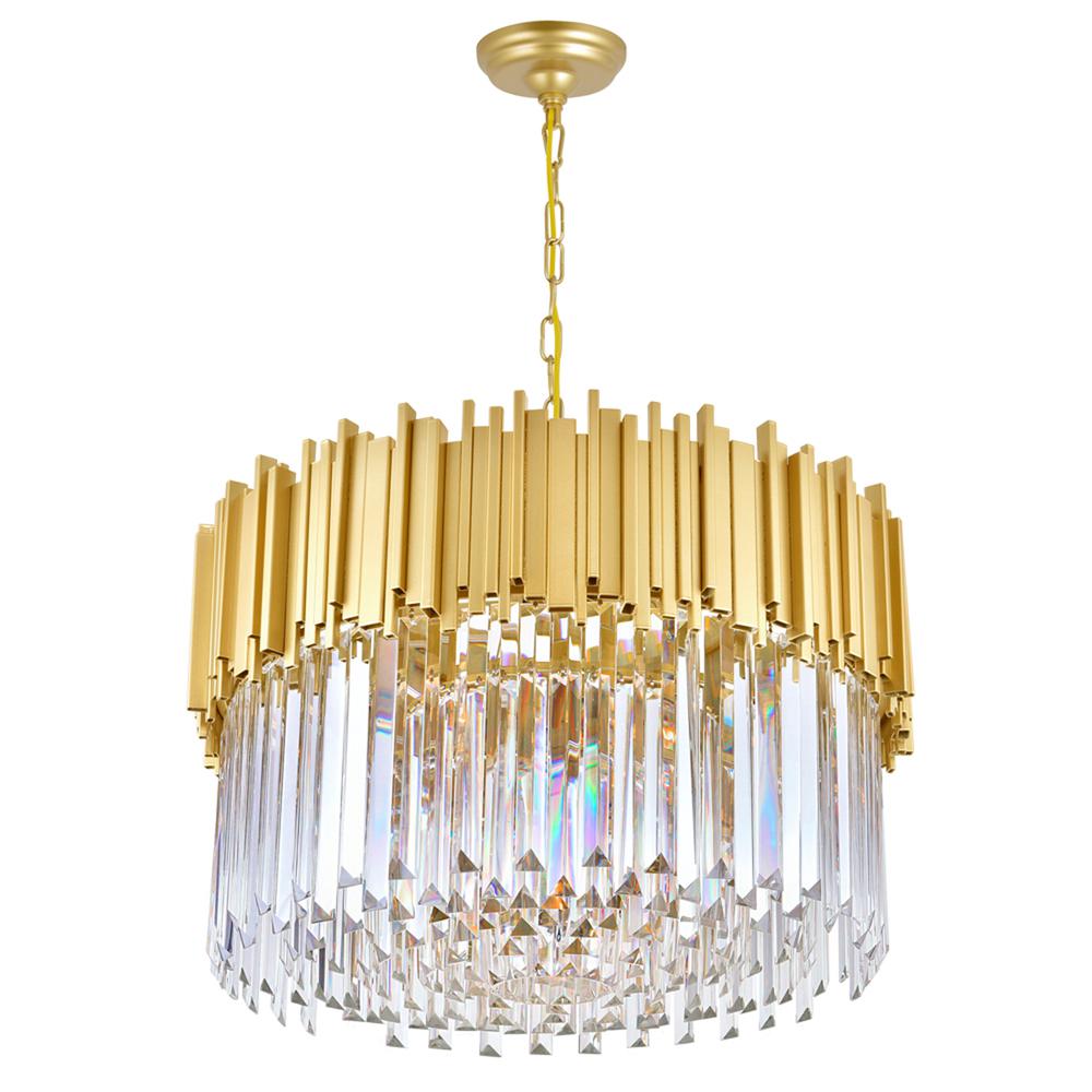 Deco 7 Light Down Chandelier With Medallion Gold Finish. Picture 1