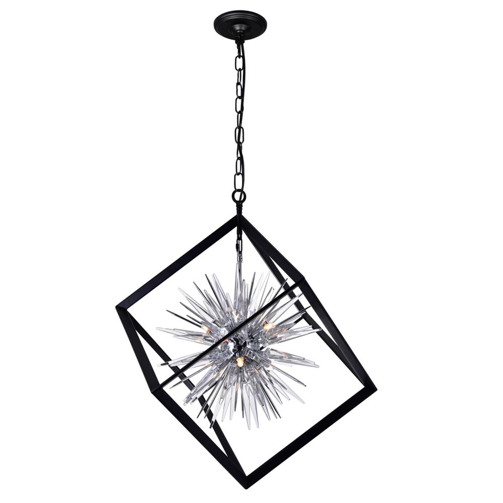 Starburst 6 Light Chandelier With Chrome & Black Finish. Picture 1