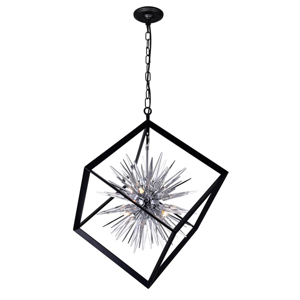 Starburst 6 Light Chandelier With Chrome & Black Finish. Picture 3