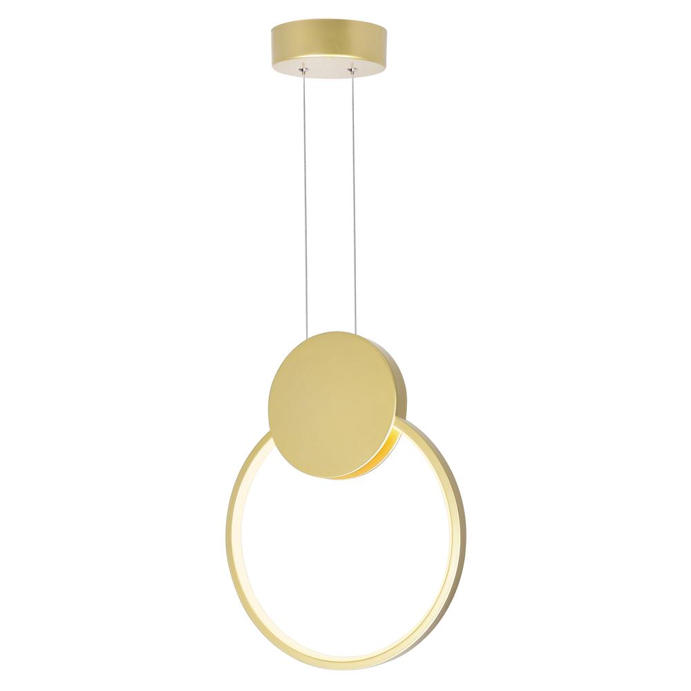 Pulley 12 in LED Satin Gold Mini Pendant. Picture 1