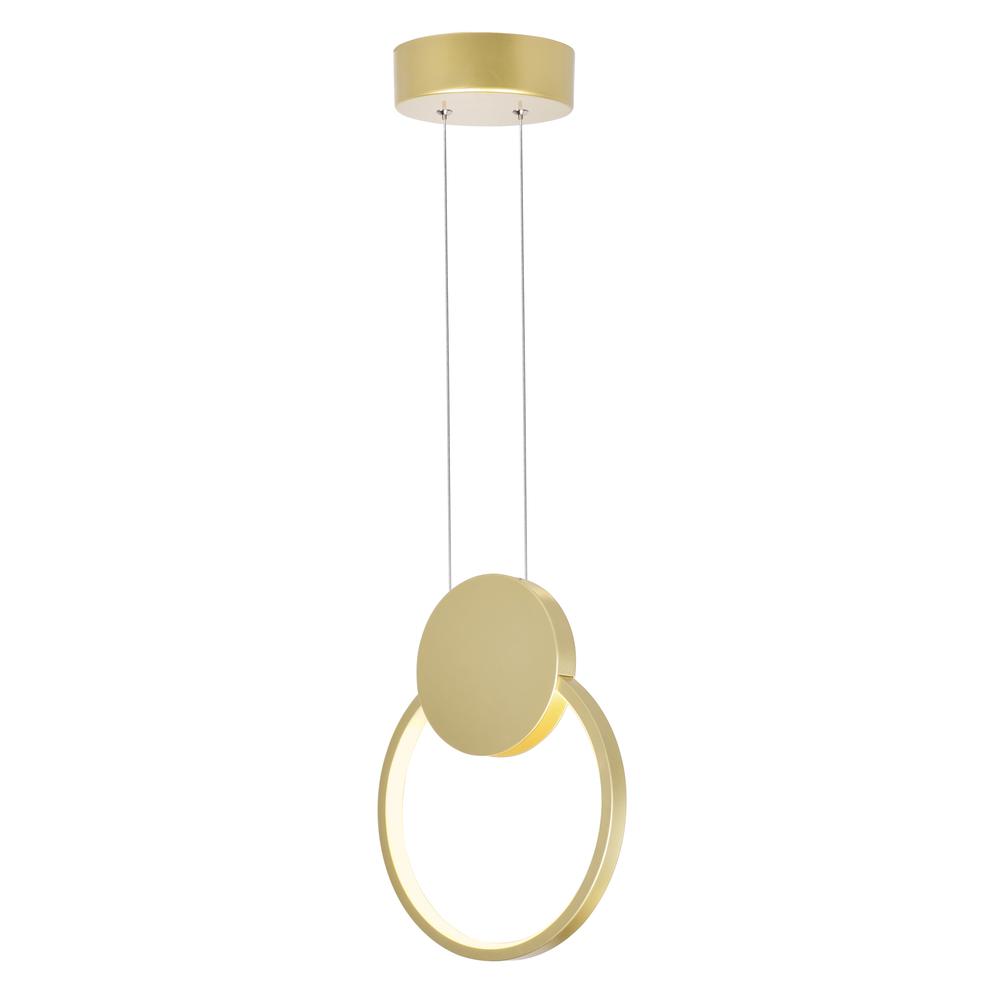 Pulley 8 in LED Satin Gold Mini Pendant. Picture 1