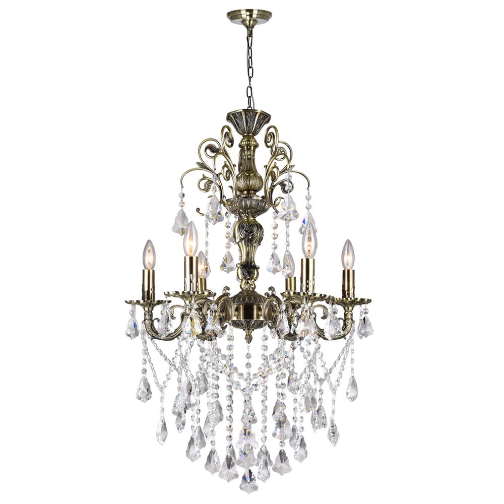 Brass 6 Light Up Chandelier With Antique Brass Finish. Picture 1