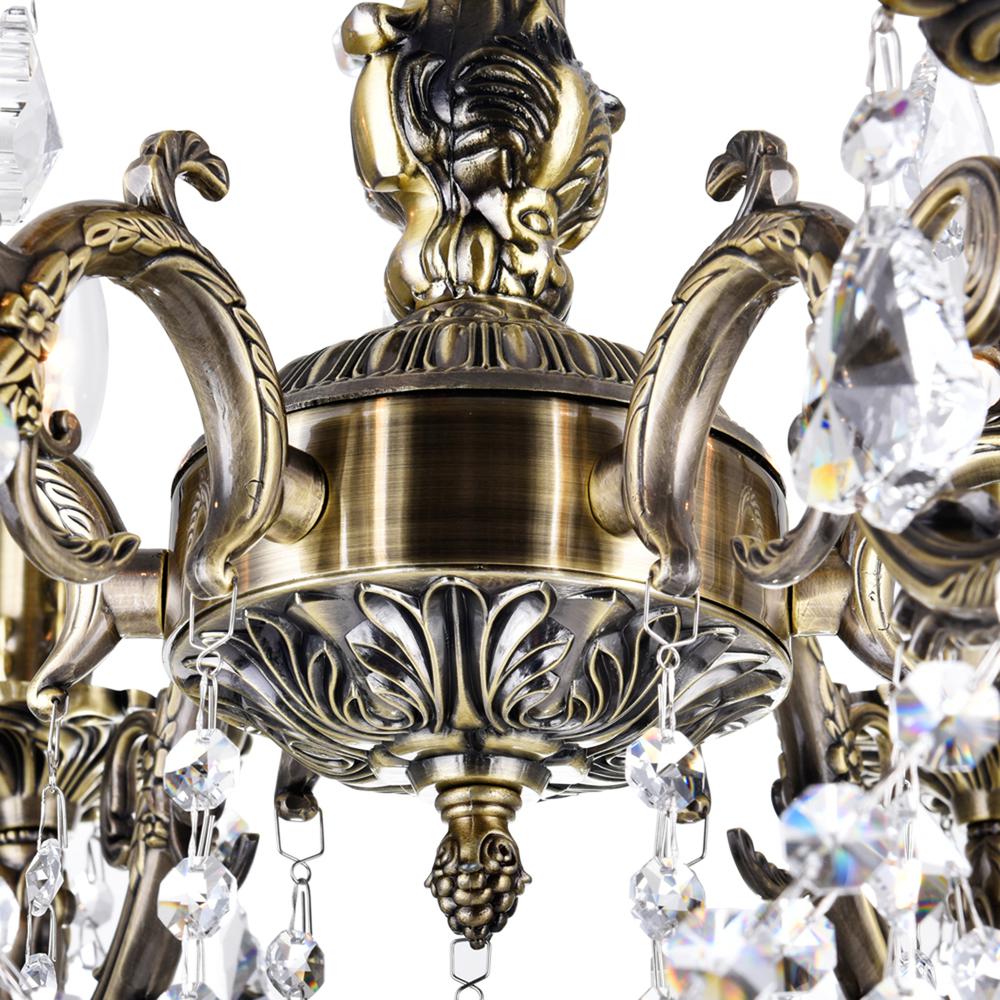 Brass 6 Light Up Chandelier With Antique Brass Finish. Picture 6
