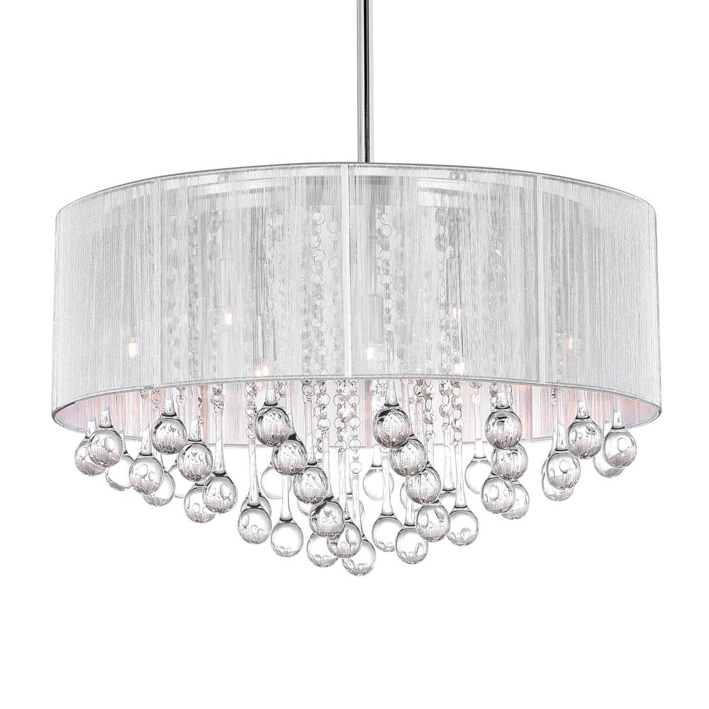 Water Drop 9 Light Drum Shade Chandelier With Chrome Finish. Picture 1
