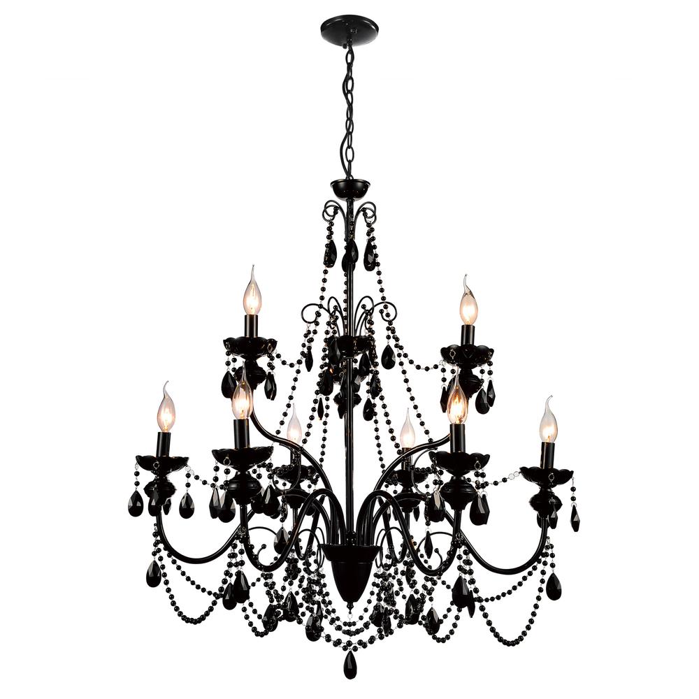 Keen 9 Light Up Chandelier With Black Finish. Picture 1