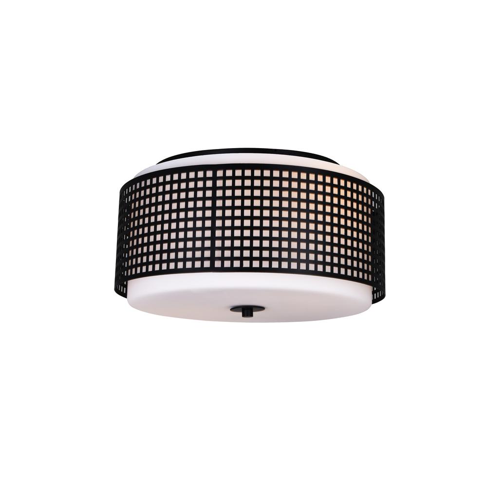 Checkered 2 Light Drum Shade Flush Mount With Black Finish. Picture 1