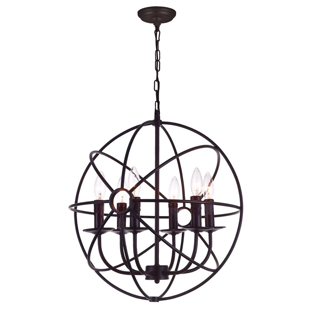 Arza 6 Light Up Chandelier With Brown Finish. Picture 1
