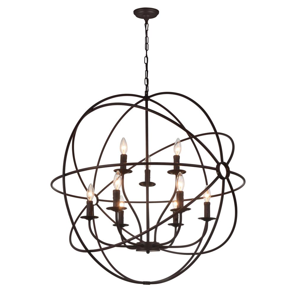Arza 9 Light Up Chandelier With Brown Finish. Picture 1