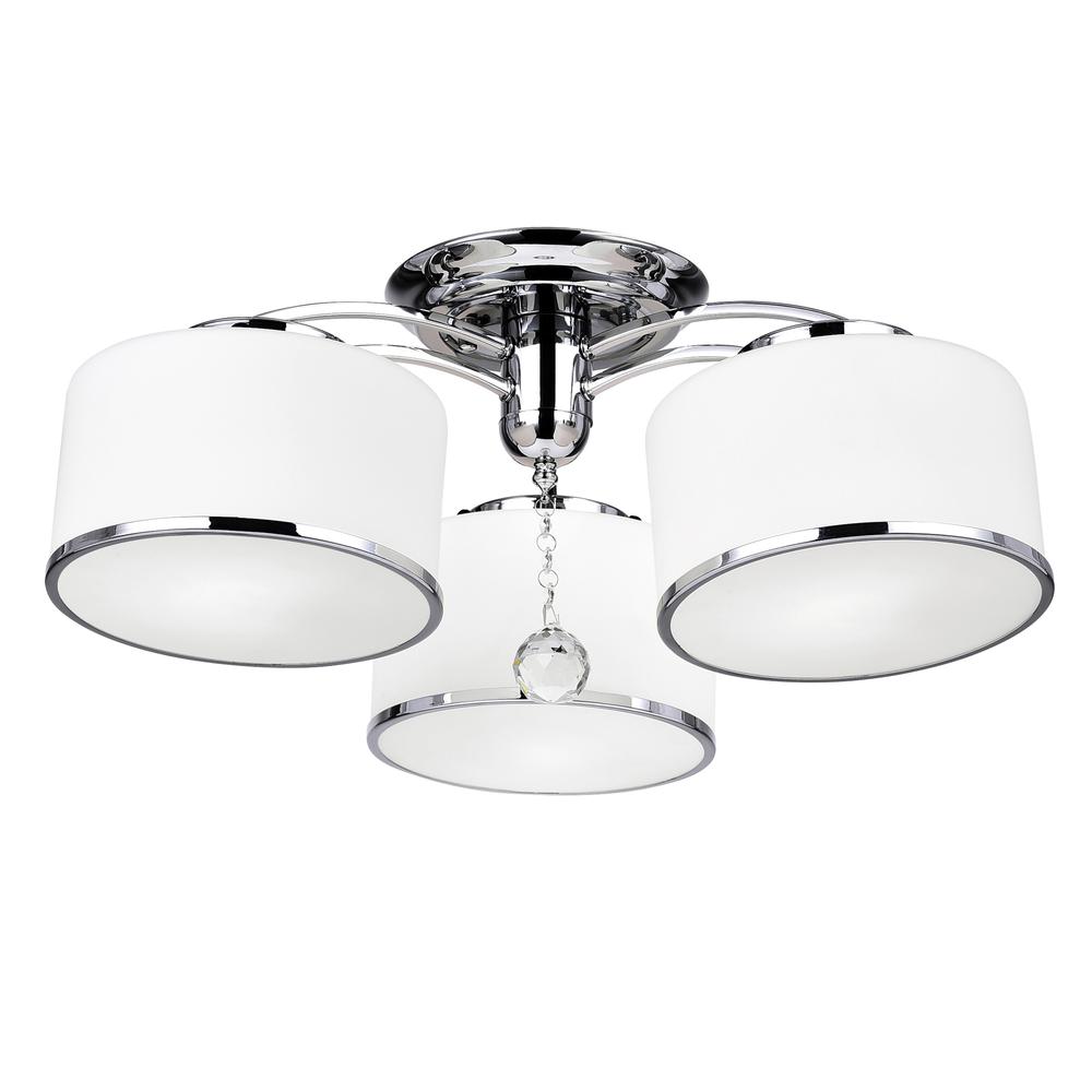 Frosted 3 Light Drum Shade Flush Mount With Chrome Finish. Picture 5
