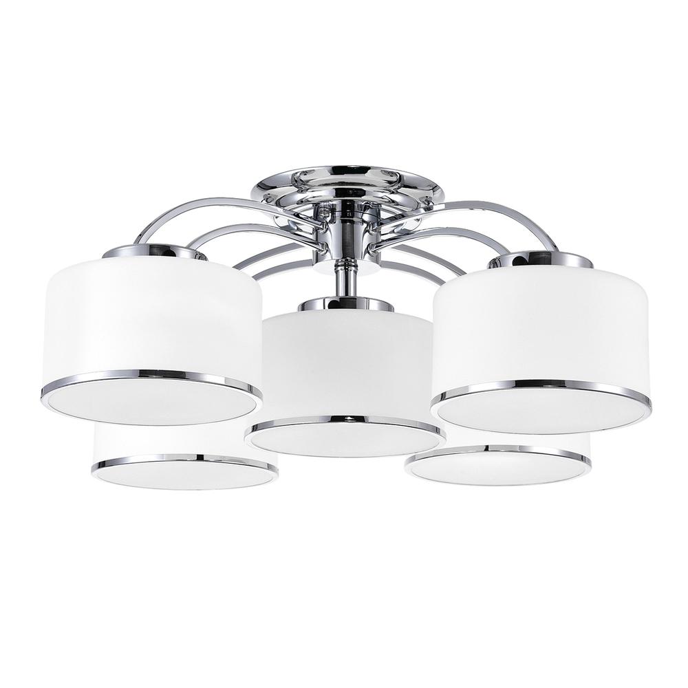 Frosted 5 Light Drum Shade Flush Mount With Chrome Finish. Picture 1