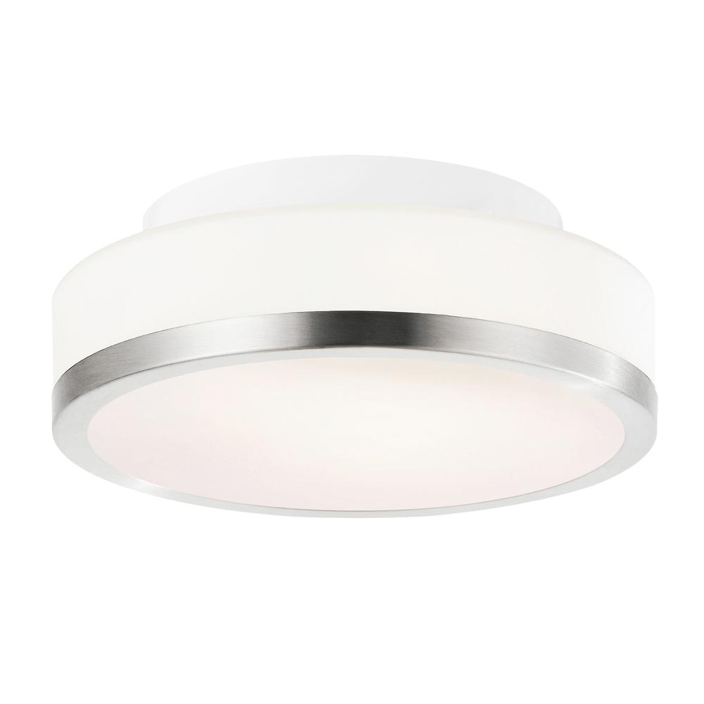 Frosted 1 Light Drum Shade Flush Mount With Satin Nickel Finish. Picture 1