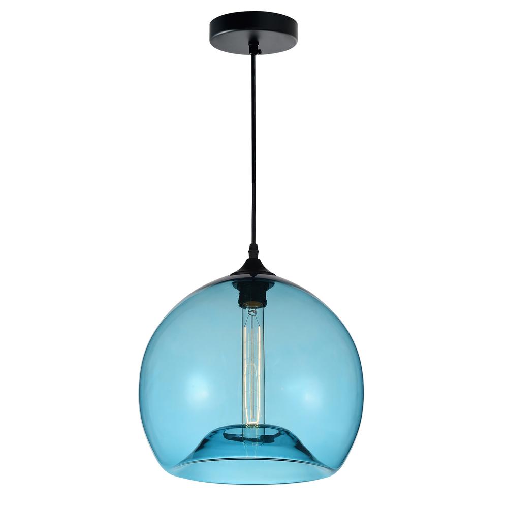 Glass 1 Light Down Mini Pendant With Blue Finish. Picture 4