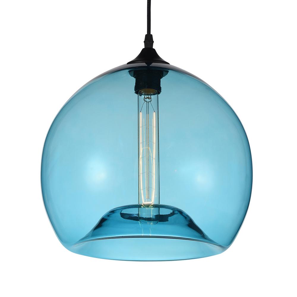 Glass 1 Light Down Mini Pendant With Blue Finish. Picture 1
