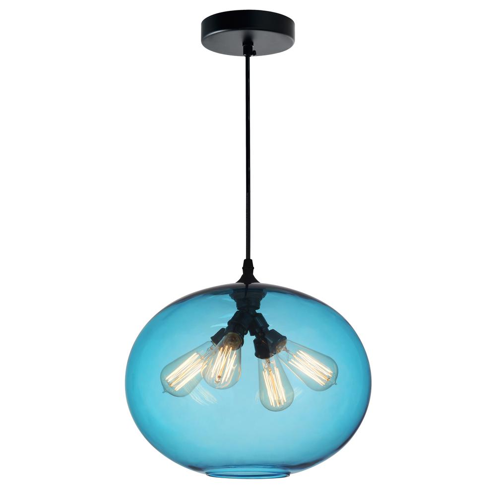 Glass 4 Light Down Pendant With Blue Finish. Picture 4