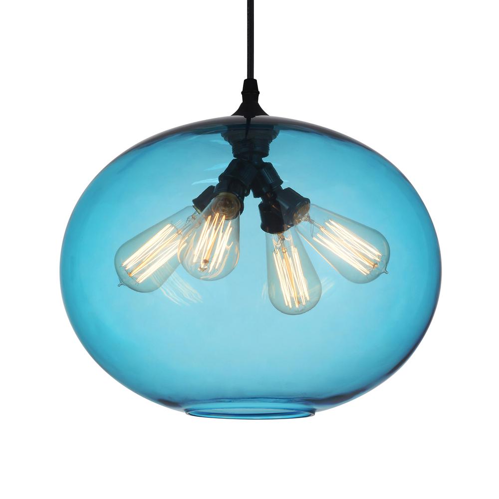 Glass 4 Light Down Pendant With Blue Finish. Picture 1