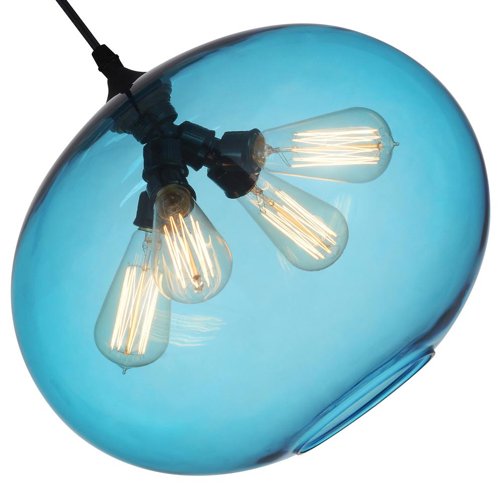 Glass 4 Light Down Pendant With Blue Finish. Picture 2