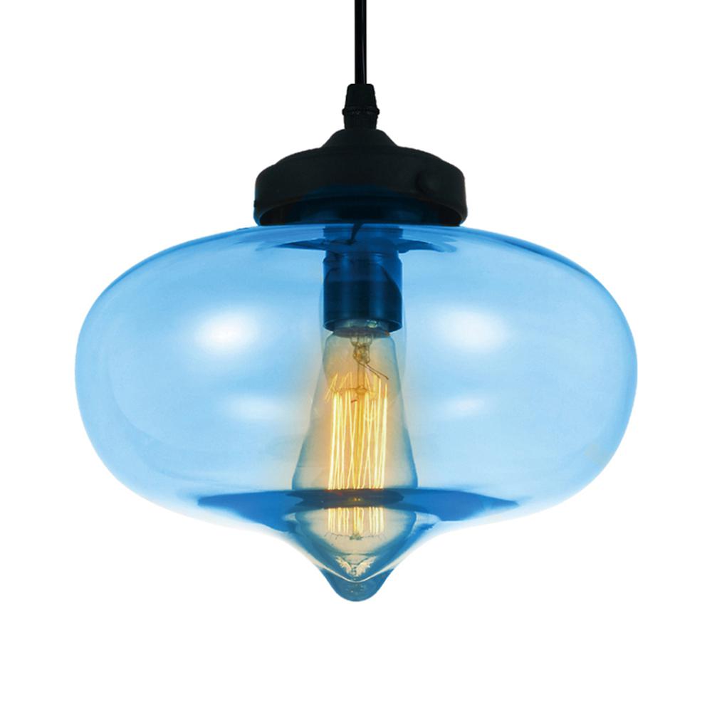 Glass 1 Light Down Mini Pendant With Blue Finish. Picture 1
