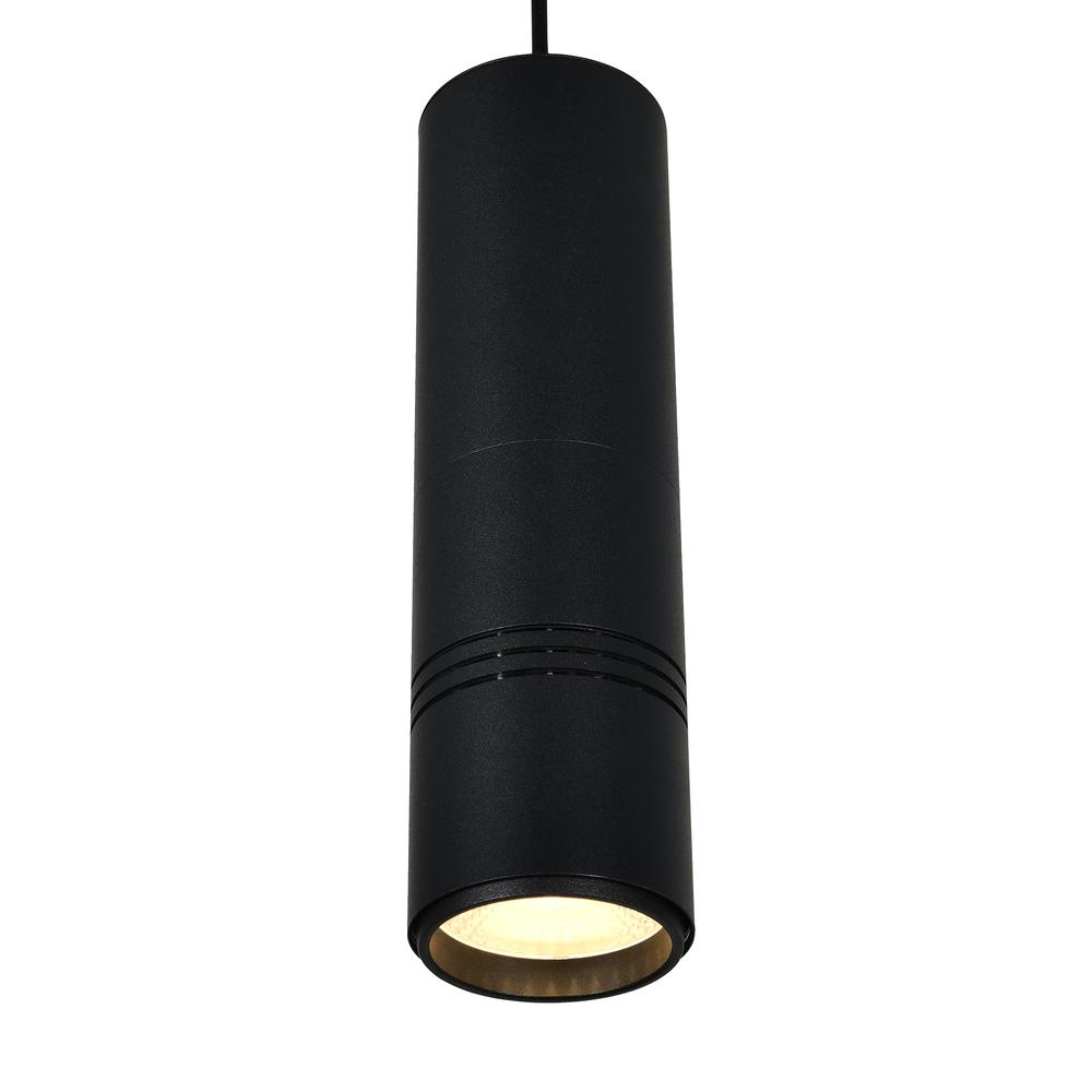 Stowe LED Down Mini Pendant With Black & Wood Finish. Picture 1