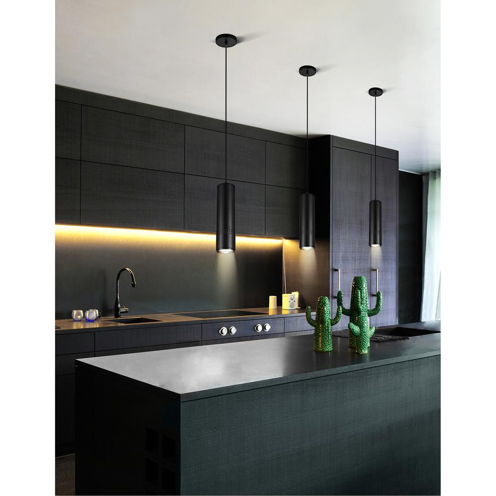 Stowe LED Down Mini Pendant With Black & Wood Finish. Picture 7