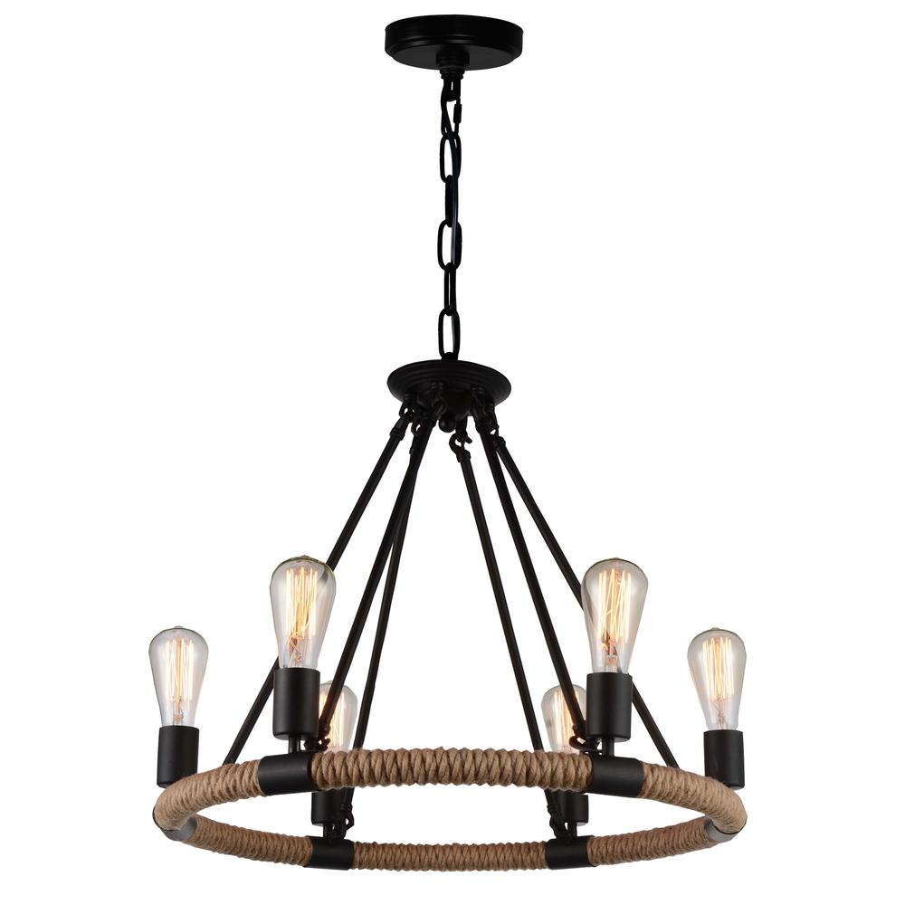 Ganges 6 Light Up Chandelier With Black Finish. Picture 1
