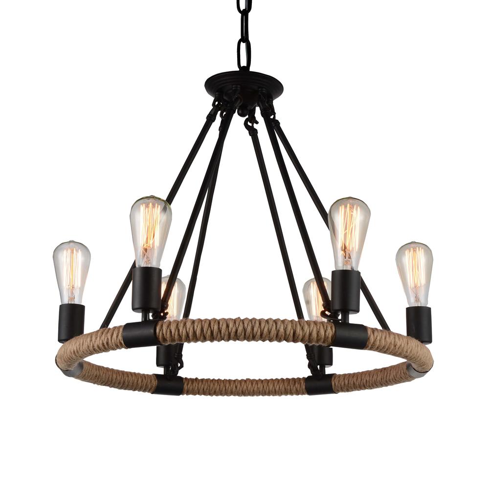 Ganges 6 Light Up Chandelier With Black Finish. Picture 2