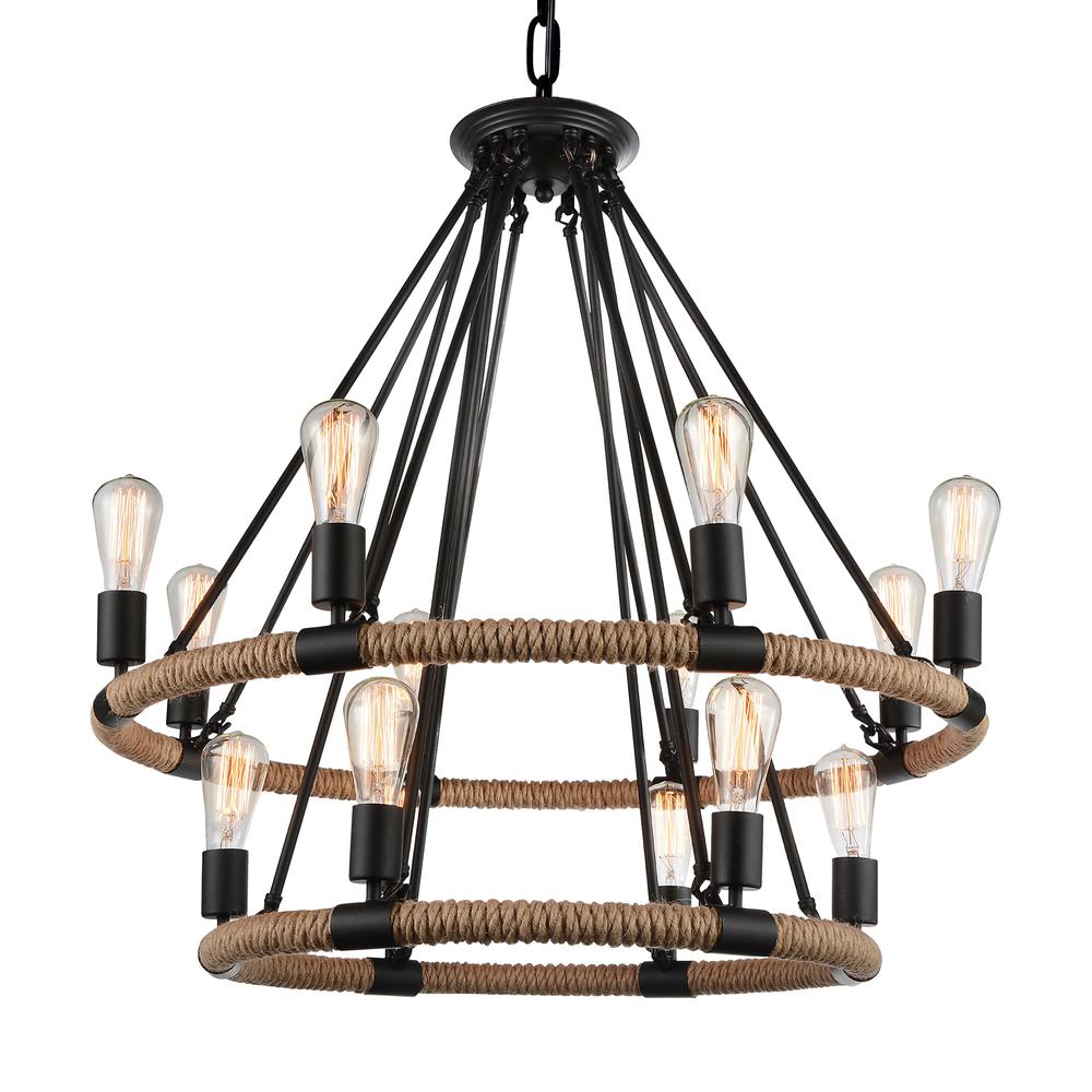 Ganges 14 Light Up Chandelier With Black Finish. Picture 2